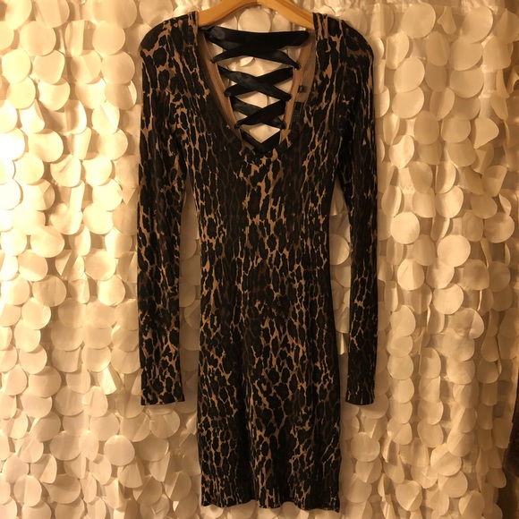 Guess Dresses & Skirts - Leopard Sweater Dress with corset back
